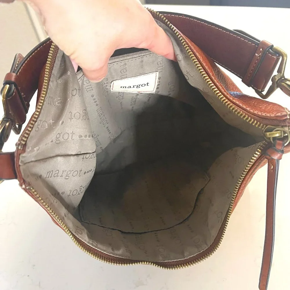 MARGO Cognac / Caramel / Camel Genuine Leather Hobo Bag Purse - Picture 9 of 16